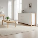Credenza New Denver3 con 3 cassetti e 3 ante battenti in bianco e rovere