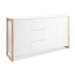 Credenza New Denver3 con 3 cassetti e 3 ante battenti in bianco e rovere