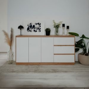 Credenza Phoenix 51A 3 ante e 3 cassetti con struttura rovere e frontali bianco