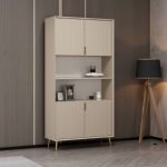Credenza alta Kale con 4 ante effetto cannettato e 2 nicchie a giorno colore cashmere