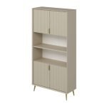 Credenza alta Kale con 4 ante effetto cannettato e 2 nicchie a giorno colore cashmere