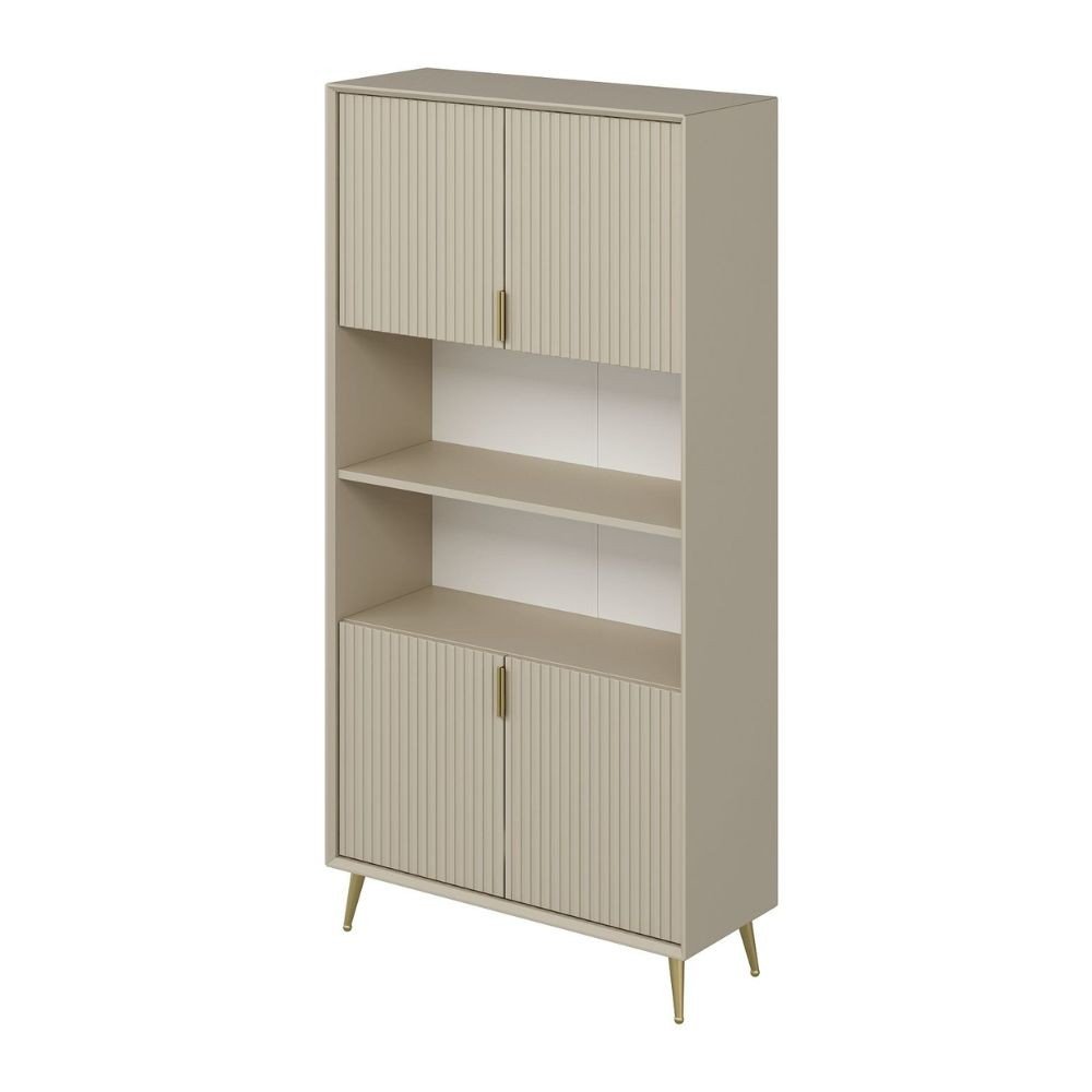 Credenza alta Kale con 4 ante effetto cannettato e 2 nicchie a giorno colore cashmere