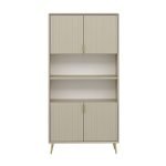 Credenza alta Kale con 4 ante effetto cannettato e 2 nicchie a giorno colore cashmere