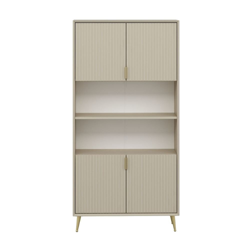 Credenza alta Kale con 4 ante effetto cannettato e 2 nicchie a giorno colore cashmere