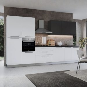 Cucina Iris 360 cm bianco opaco grigio antracite con elettrodomestici reversibile