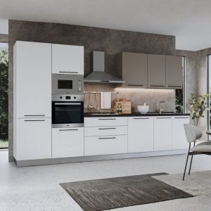 Cucina Iris Lusso 360 cm bianco opaco tortora con elettrodomestici reversibile