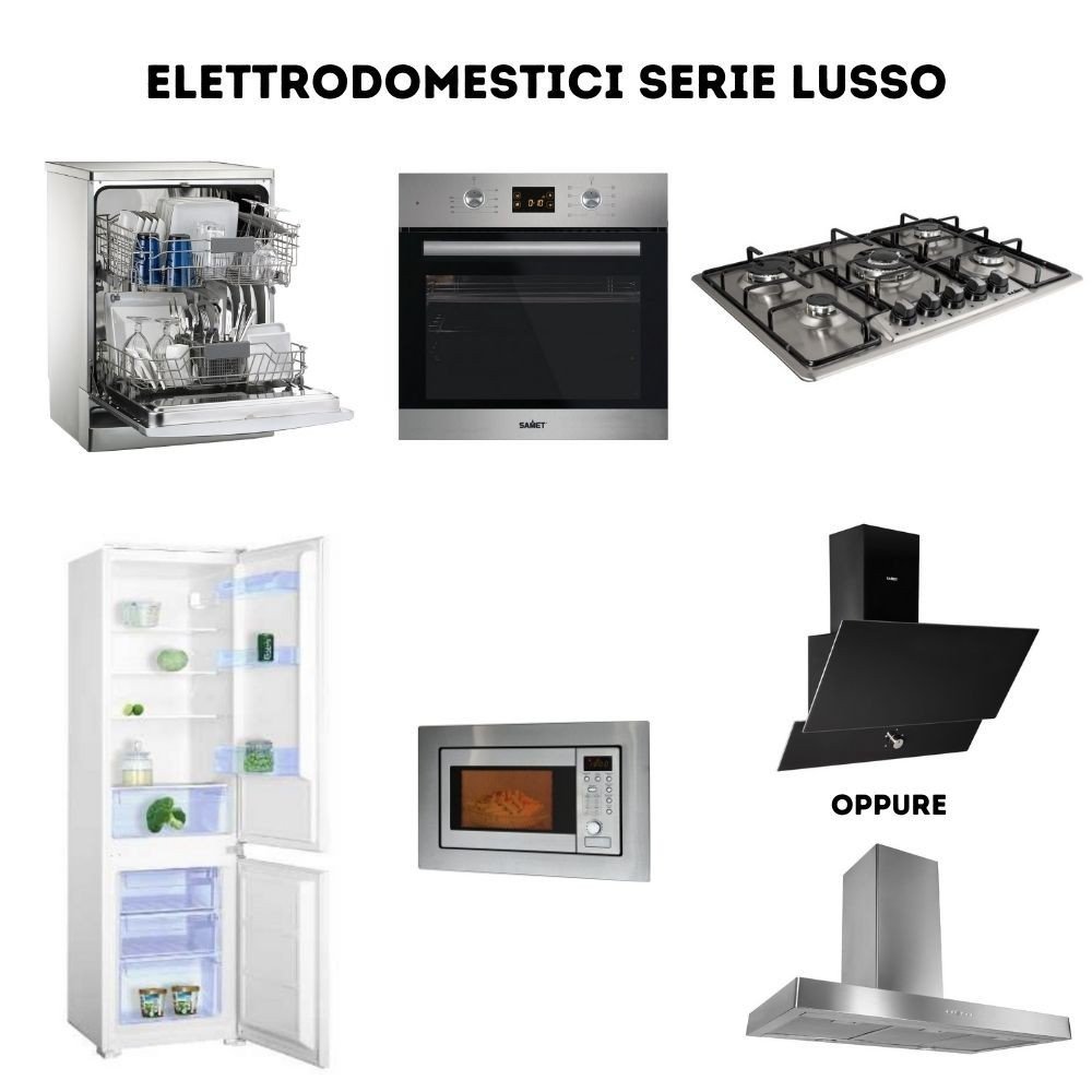Cucina Iris Lusso 360 cm noce stelvio verde pesto con elettrodomestici reversibile