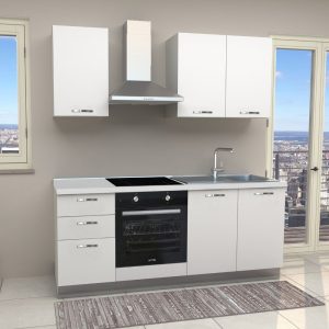 Cucina Taurus 195 colore bianco inclusa di elettrodomestici e piano cottura induzione