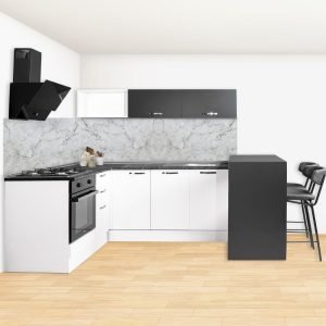 Cucina angolare Matera 180x160 con penisola reversibile bianca e nera