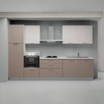 Cucina lineare Luna ml.330 con colonna sinistra e base tortora e pensili bianchi