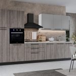 Cucina reversibile Iris 360 cm con cassa bianca base e colonne forest grigio e pensili grigio chiaro
