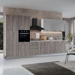 Cucina reversibile Iris 360 cm con cassa bianca base e colonne forest grigio e pensili grigio chiaro