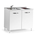 Cucinino 120 cm 2 ante bianco larice lavello e piano cottura in vetroceramica 120x60x85H