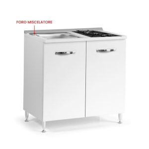 Cucinino 80 cm 2 ante bianco larice lavello e piano cottura in vetroceramica 80x60x85H