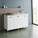 Cucinino Indiano120K30 con sottolavello 3 ante bianco frassinato con top inox e piano cottura a gas in vetro temperato