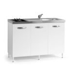 Cucinino Indiano120K30 con sottolavello 3 ante bianco frassinato con top inox e piano cottura a gas in vetro temperato