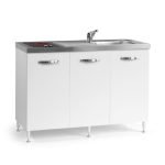 Cucinino Indiano120VT2 con sottolavello 3 ante bianco frassinato con top inox e piano cottura in vetroceramica elettrico 2 zone