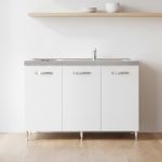 Cucinino Indiano120VT2 con sottolavello 3 ante bianco frassinato con top inox e piano cottura in vetroceramica elettrico 2 zone