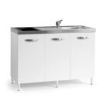 Cucinino Indiano120bolero con sottolavello 3 ante bianco frassinato con top inox e piano cottura ad induzione 2 zone