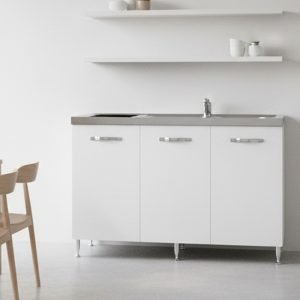 Cucinino Indiano120bolero con sottolavello 3 ante bianco frassinato con top inox e piano cottura ad induzione 2 zone