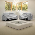 Divani Egeo 3 posti con 2 recliner elettrici in tessuto Munich 38 grigio