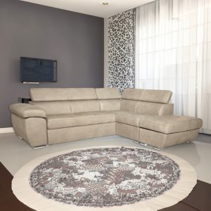 Divano Fiona angolare con penisola destra in tessuto Barrel09 cappuccino