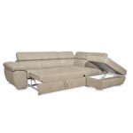 Divano Fiona angolare con penisola destra in tessuto Barrel09 cappuccino