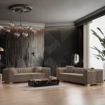 Divano Vera 2 posti in tessuto Babyface 06 marrone con gambe oro