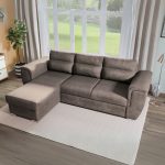 Divano angolare Kendall II con letto estraibile e penisola contenitore reversibile in tessuto Giulia 9703 cappuccino