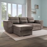 Divano angolare Kendall II con letto estraibile e penisola contenitore reversibile in tessuto Giulia 9703 cappuccino