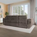 Divano angolare Kendall II con letto estraibile e penisola contenitore reversibile in tessuto Giulia 9703 cappuccino