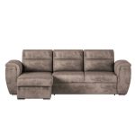 Divano angolare Kendall II con letto estraibile e penisola contenitore reversibile in tessuto Giulia 9703 cappuccino