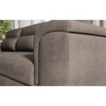 Divano angolare Kendall II con letto estraibile e penisola contenitore reversibile in tessuto Giulia 9703 cappuccino