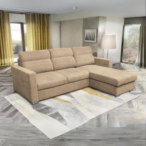 Divano angolare Kendall con penisola reversibile letto estraibile cappuccino Barrel 09