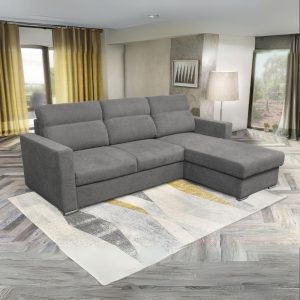 Divano angolare Kendall con penisola reversibile letto estraibile grigio Barrel 90