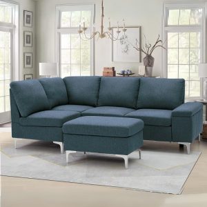 Divano angolare sinistro Dina con bracciolo apribile contenitore colore grigio