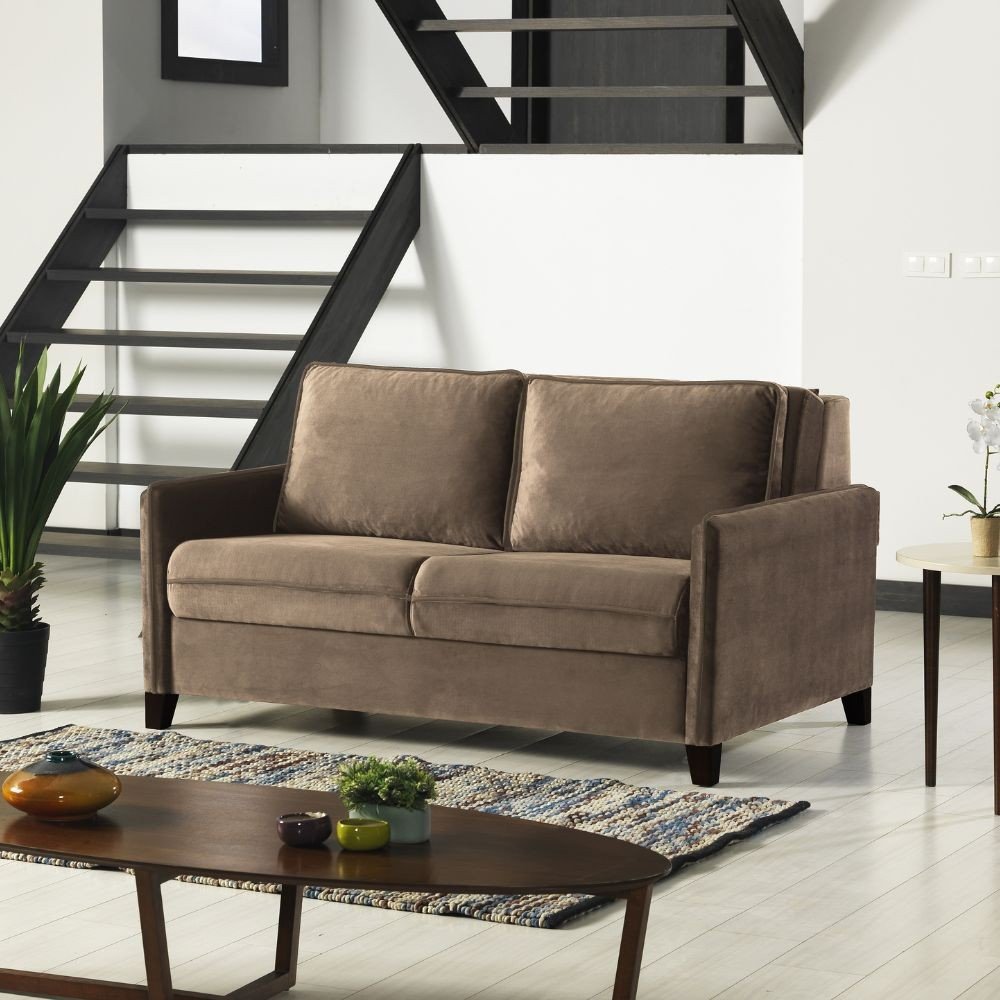 Divano letto 2 posti Alcona con contenitore in tessuto colore cappuccino 67-056