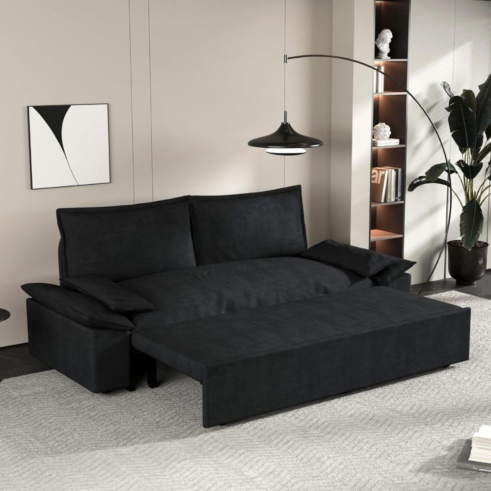 Divano letto Belly 2 posti effetto velluto colore nero