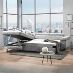 Divano letto Denver con penisola contenitore sinistra in Ronda 80 grigio chiaro