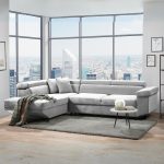 Divano letto Denver con penisola contenitore sinistra in Ronda 80 grigio chiaro