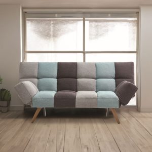 Divano letto Dube con braccioli pieghevoli in tessuto patchwork