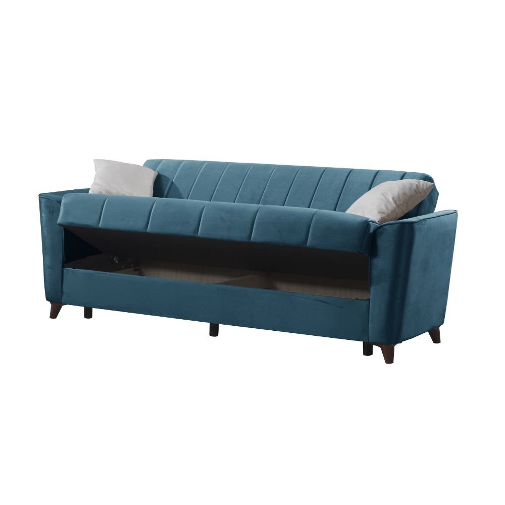Divano letto Duca con contenitore in velluto Setra blu