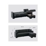 Divano letto Dugo con penisola contenitore reversibile in tessuto Mina 07 tortora e piedini cromo