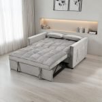 Divano letto Eiri 2 posti in vellutino grigio chiaro