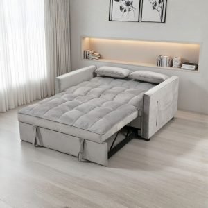 Divano letto Eiri 2 posti in vellutino grigio chiaro