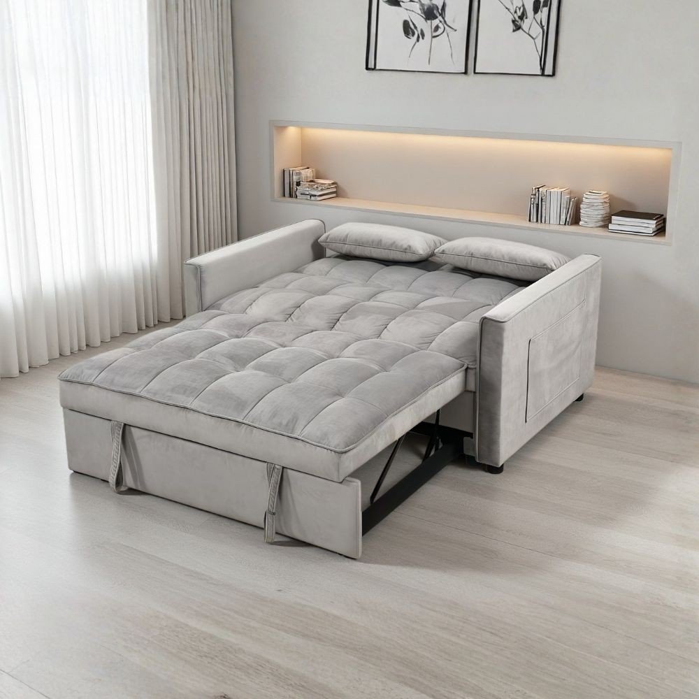 Divano letto Eiri 2 posti in vellutino grigio chiaro