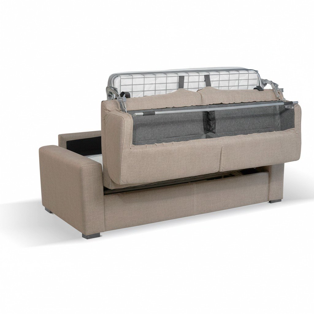 Divano letto Flash 3 posti con rete elettrosaldata in tessuto Queens beige