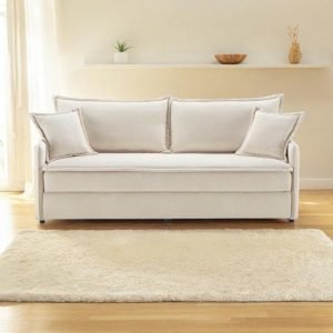 Divano letto Ghide con contenitore colore panna 217x86x95 cm.