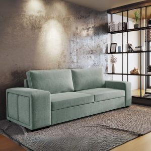 Divano letto Karponga 3 posti con 2 pouff in tessuto G0830 verde