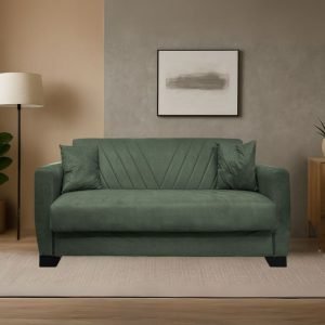 Divano letto Rianna 2 posti con contenitore in tessuto Oguzcan 11 verde